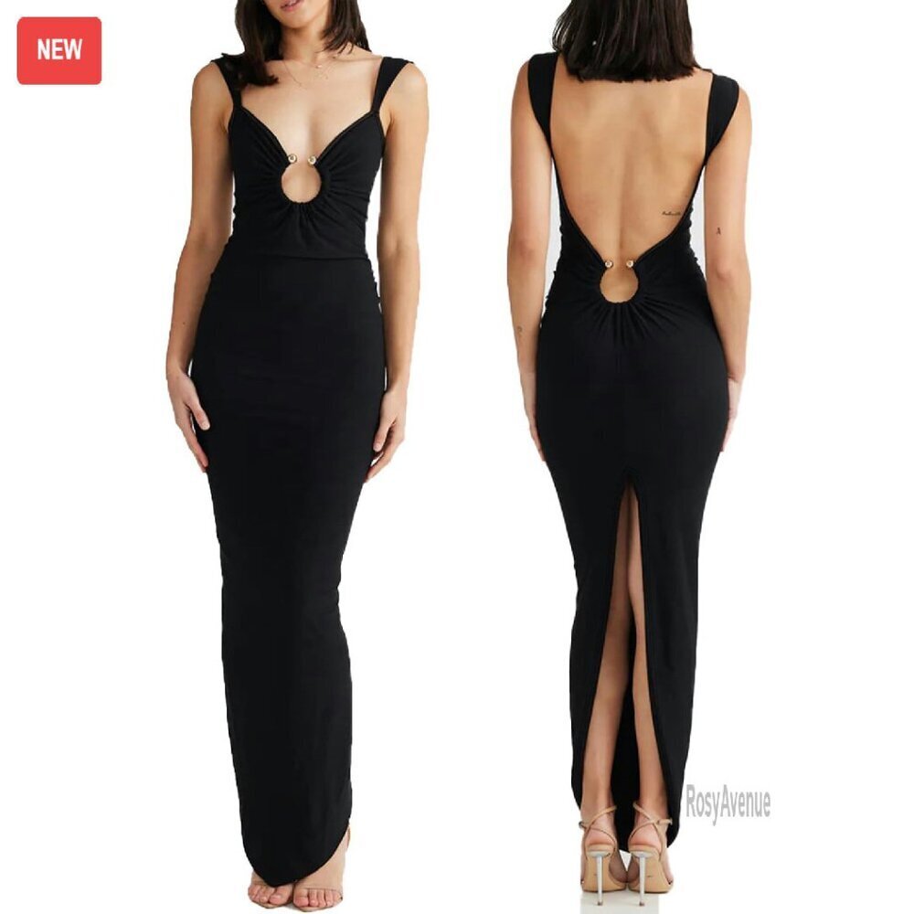 Backless Maxi Dress Bodycon High Slit Smocked Cocktail Party Long